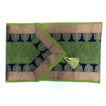 Indian Silk Table Runner with 6 Placemats & 6 Coaster in Green Color Size 16x62